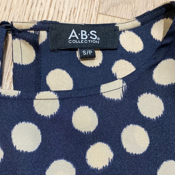 ABS Dotted Dress, Boatneck, Mini, Navy/Tan, Elastic Cuffs, Women's (US S) - Picture 4 of 7